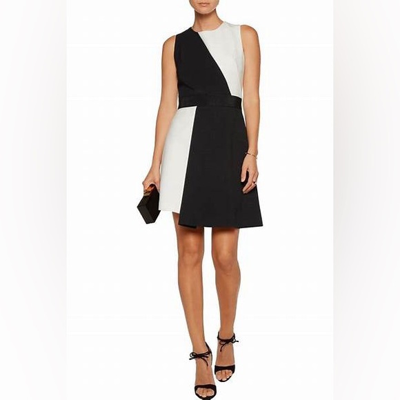 MILLY NEW Black & White Asymmetrical Sleeveless Colorblock Dress Size 8 - Picture 1 of 12